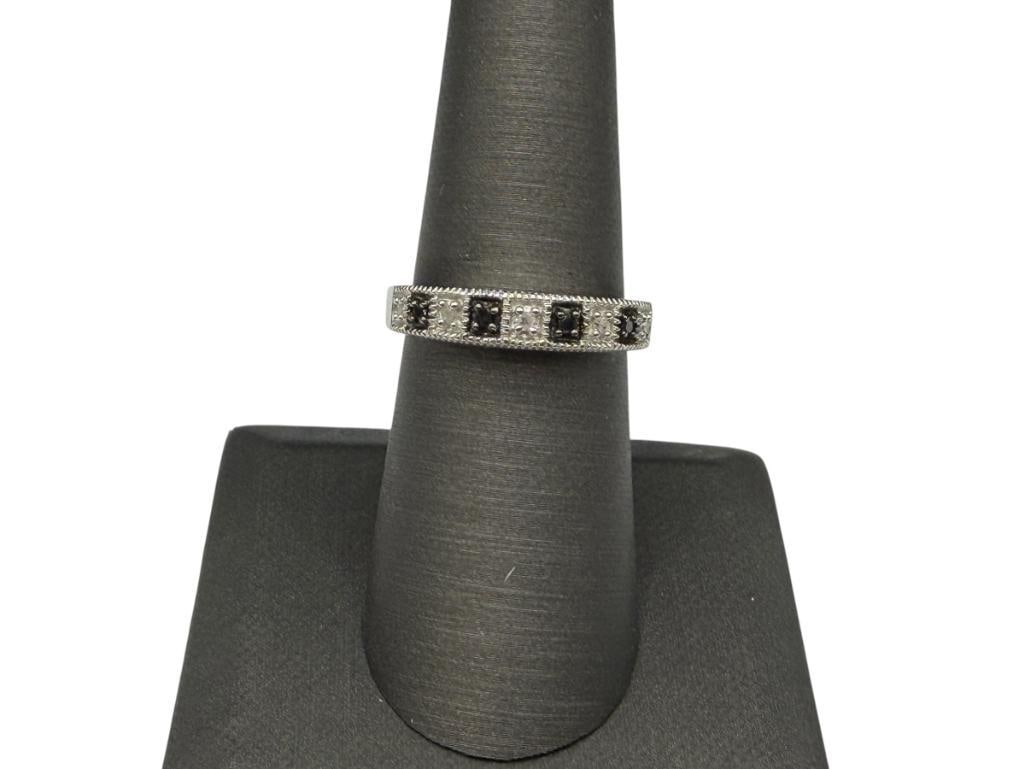 STERLING SILVER BLACK AND WHITE DIAMOND FASHION RING (1 of 5)