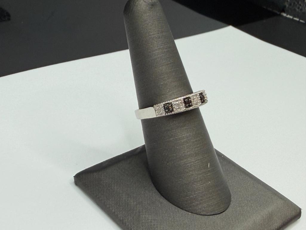 STERLING SILVER BLACK AND WHITE DIAMOND FASHION RING - 2