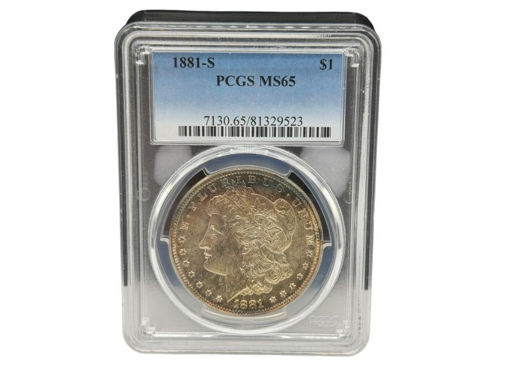 1881-S U.S. MORGAN SILVER DOLLAR PCGS MS65 (1 of 8)