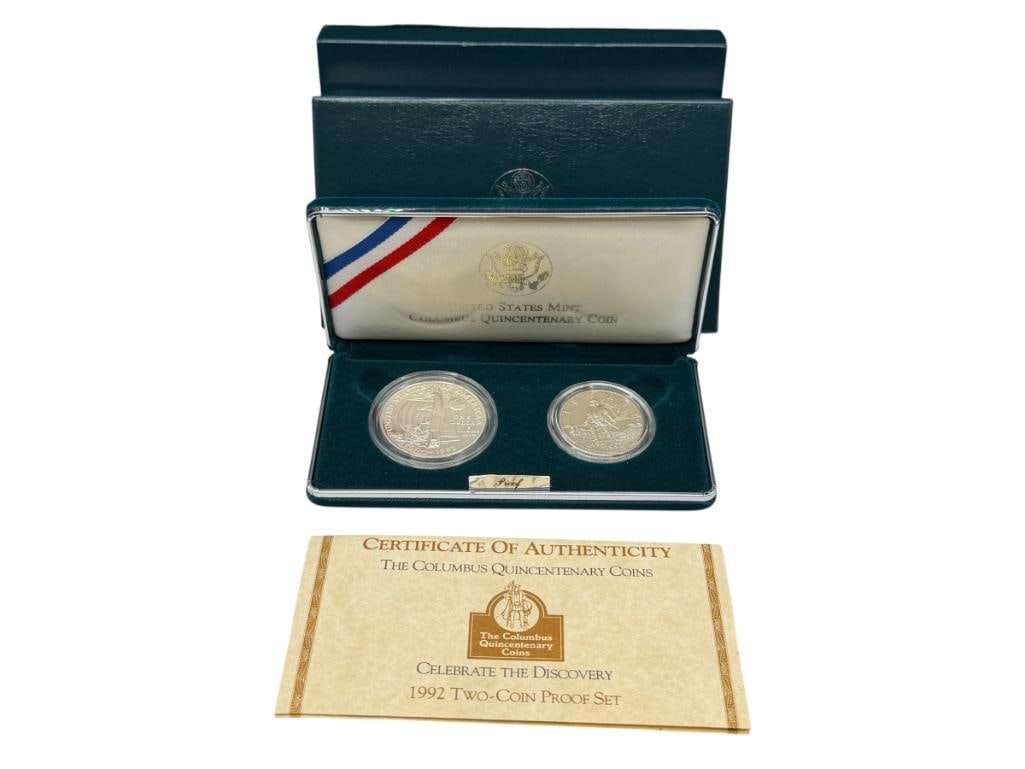 1992 U.S. MINT COLUMBUS QUICENTENNIAL TWO-COIN PROOF SET FEATURING 90% SILVER DOLLAR (1 of 13)