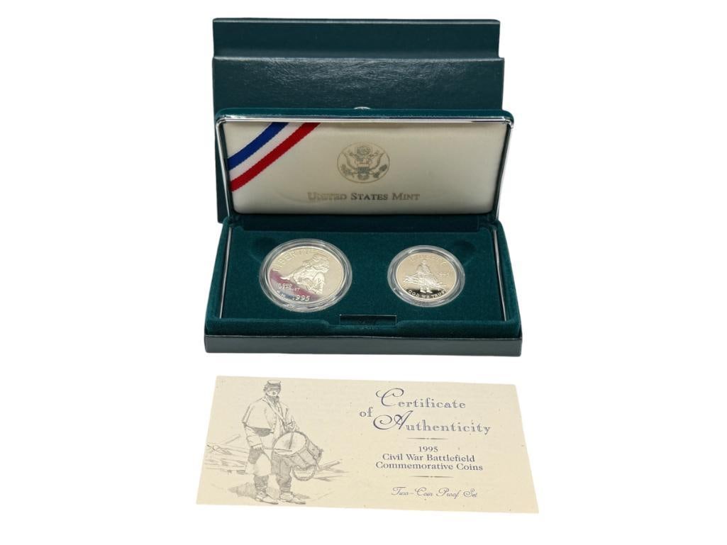 1995 U.S. MINT CIVIL WAR BATTLEFIELD COMMEMORATIVE COINS TWO-COIN PROOF SET FEATURING 90% SILVER (1 of 14)