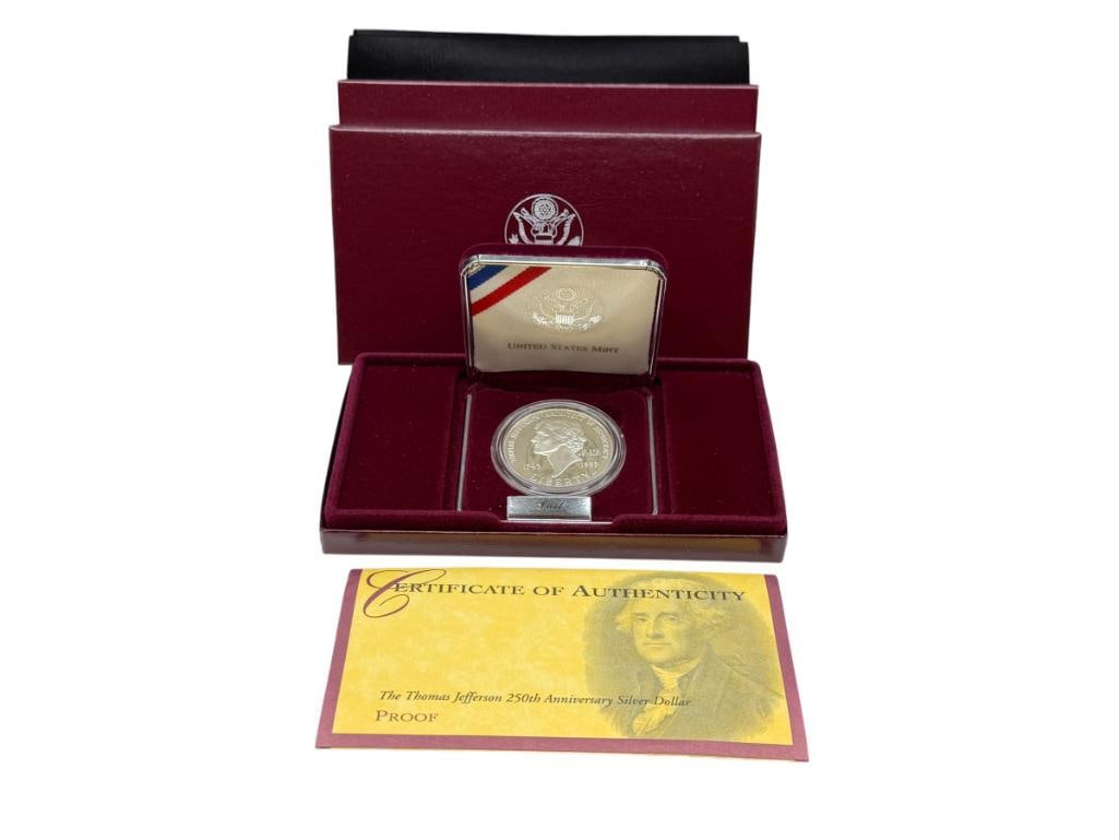 1993 U.S. MINT THOMAS JEFFERSON 250TH ANNIVERSARY SILVER PROOF DOLLAR (1 of 9)