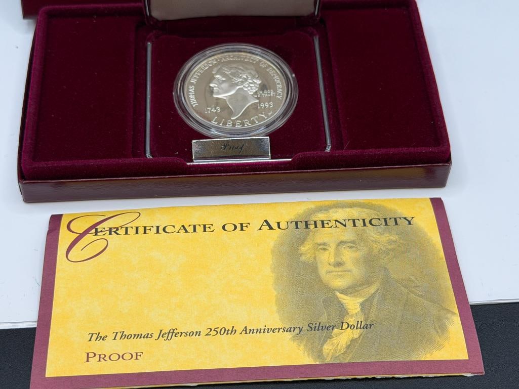 1993 U.S. MINT THOMAS JEFFERSON 250TH ANNIVERSARY SILVER PROOF DOLLAR - 2