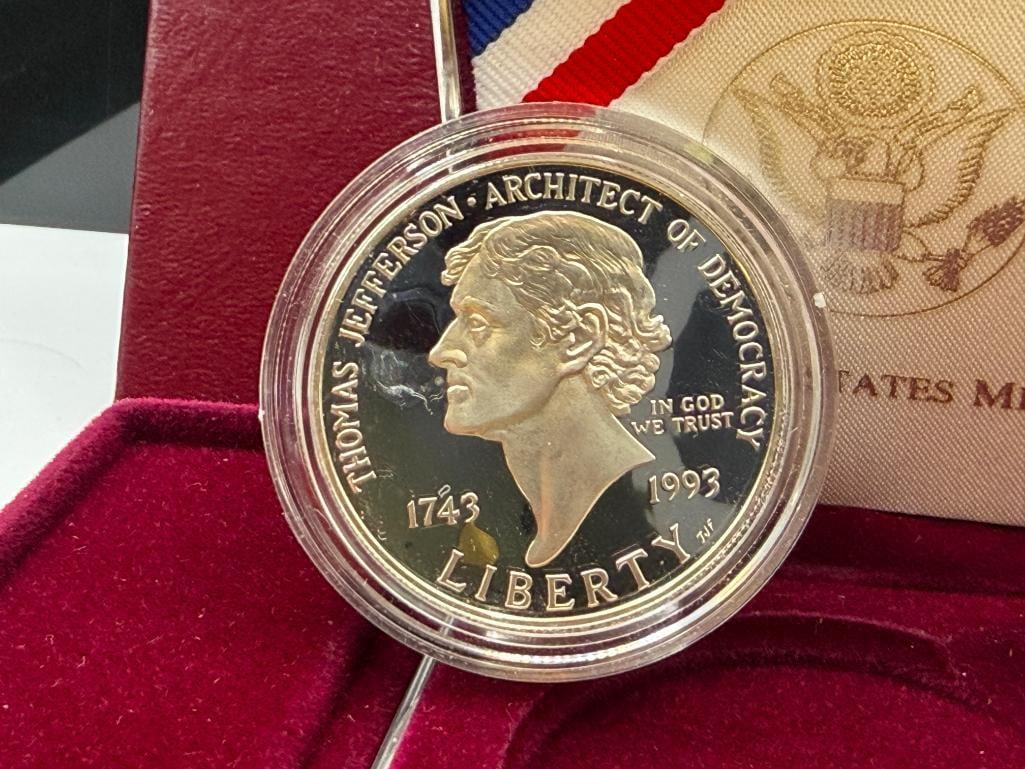 1993 U.S. MINT THOMAS JEFFERSON 250TH ANNIVERSARY SILVER PROOF DOLLAR - 3