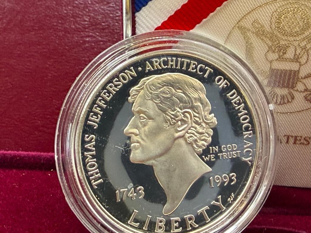 1993 U.S. MINT THOMAS JEFFERSON 250TH ANNIVERSARY SILVER PROOF DOLLAR - 4
