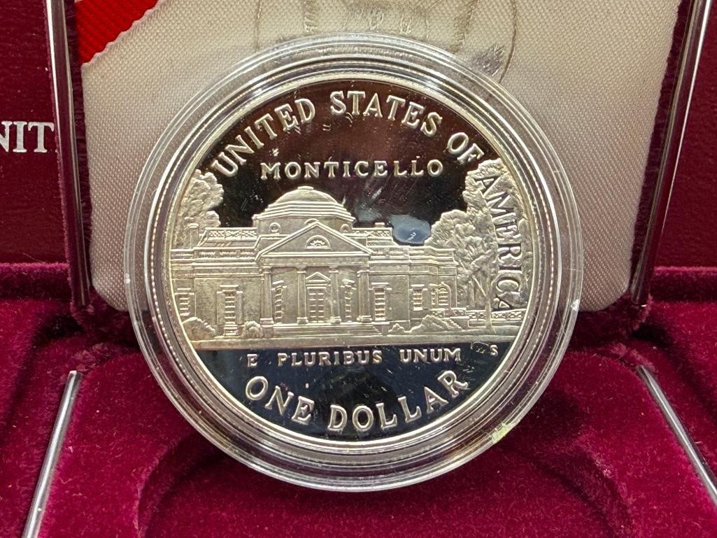 1993 U.S. MINT THOMAS JEFFERSON 250TH ANNIVERSARY SILVER PROOF DOLLAR - 5