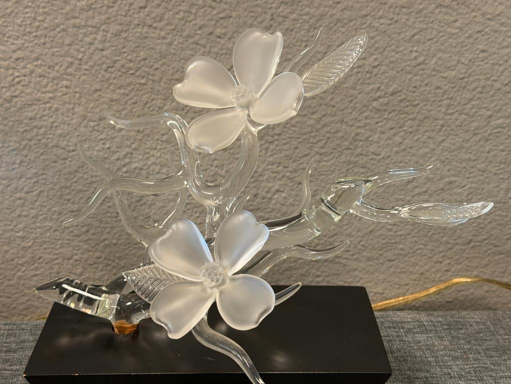 FRABEL STUDIOS SIGNED ART GLASS DOGWOOD FLOWERS SCULPTURE CLEAR AND FROSTED GLASS - 2