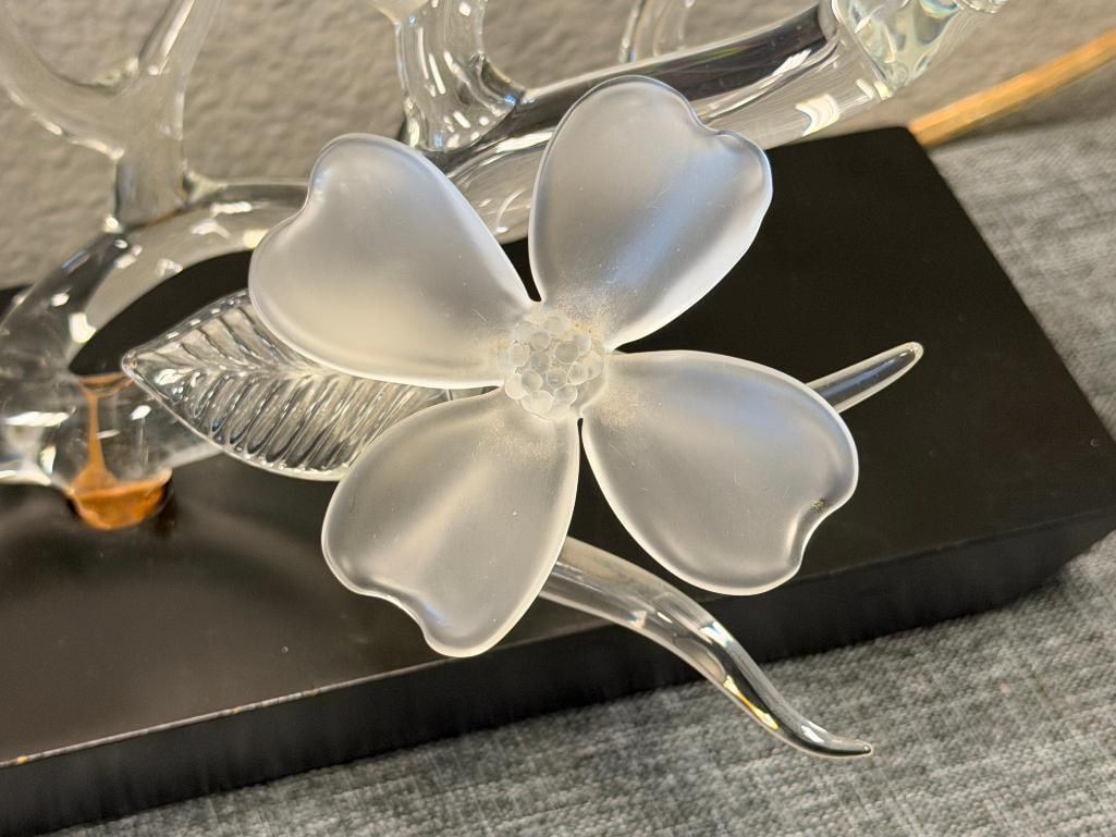 FRABEL STUDIOS SIGNED ART GLASS DOGWOOD FLOWERS SCULPTURE CLEAR AND FROSTED GLASS - 3