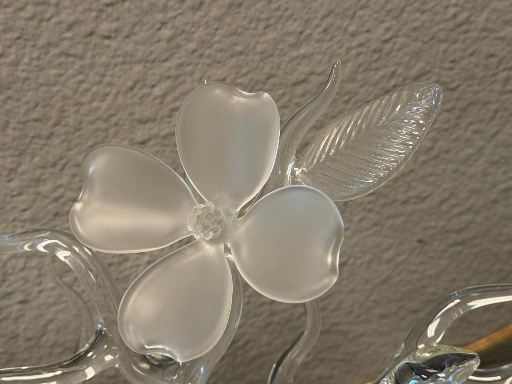 FRABEL STUDIOS SIGNED ART GLASS DOGWOOD FLOWERS SCULPTURE CLEAR AND FROSTED GLASS - 4