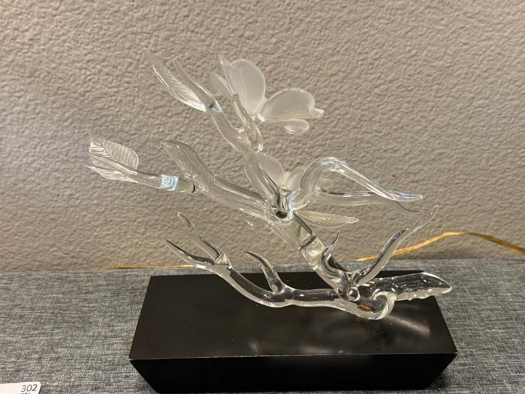 FRABEL STUDIOS SIGNED ART GLASS DOGWOOD FLOWERS SCULPTURE CLEAR AND FROSTED GLASS - 7