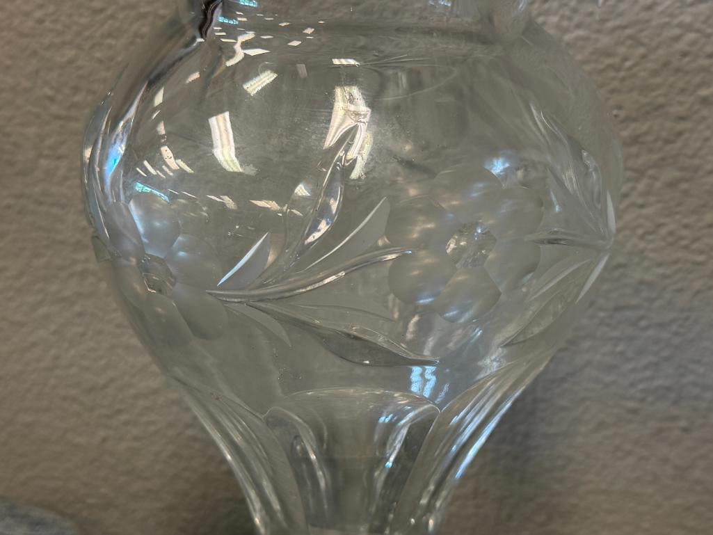 TALL GORHAM ETHCHED CRYSTAL FLORAL VASE - 2