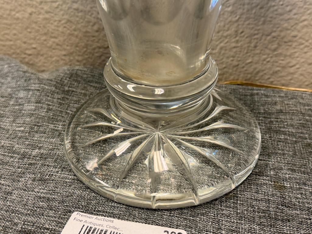 TALL GORHAM ETHCHED CRYSTAL FLORAL VASE - 5