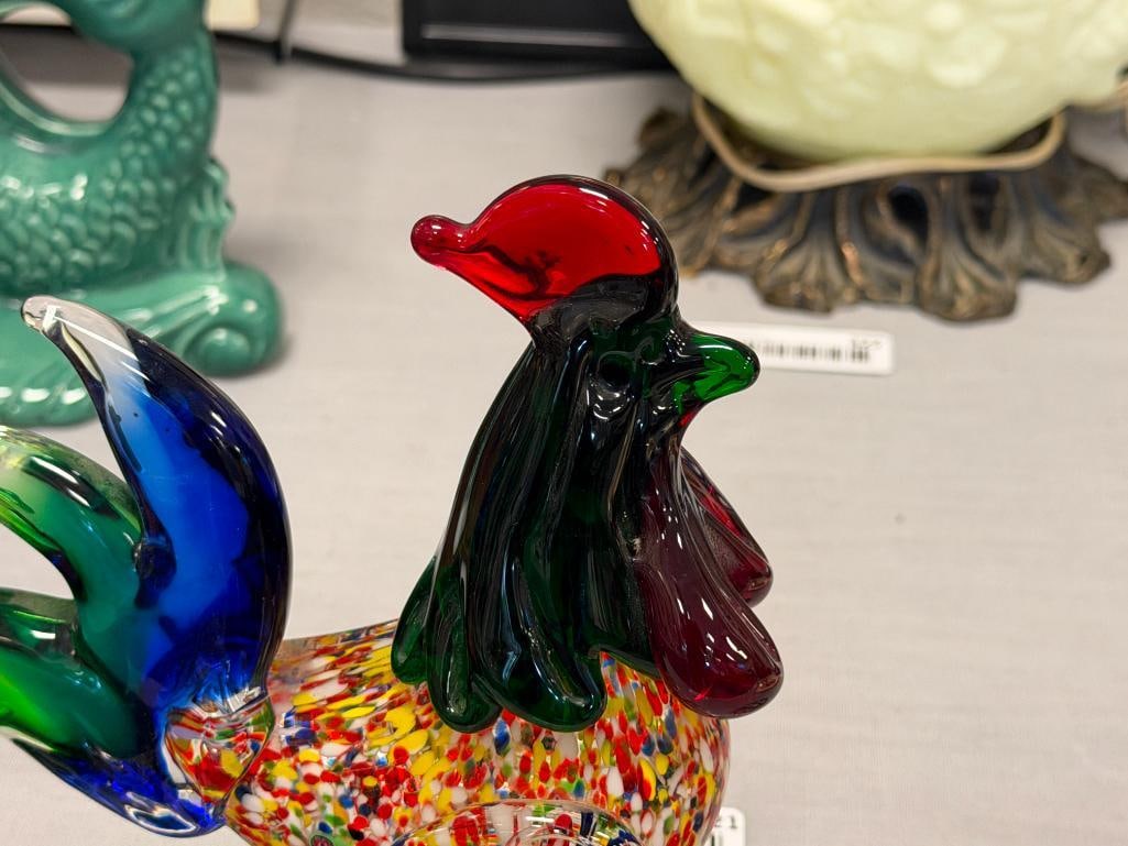 HAND BLOWN ART GLASS PAPERWEIGHTS AND ROOSTER FIGURINE ONE PAPERWEIGHT MADE BY WALLS IN JAPAN - 3
