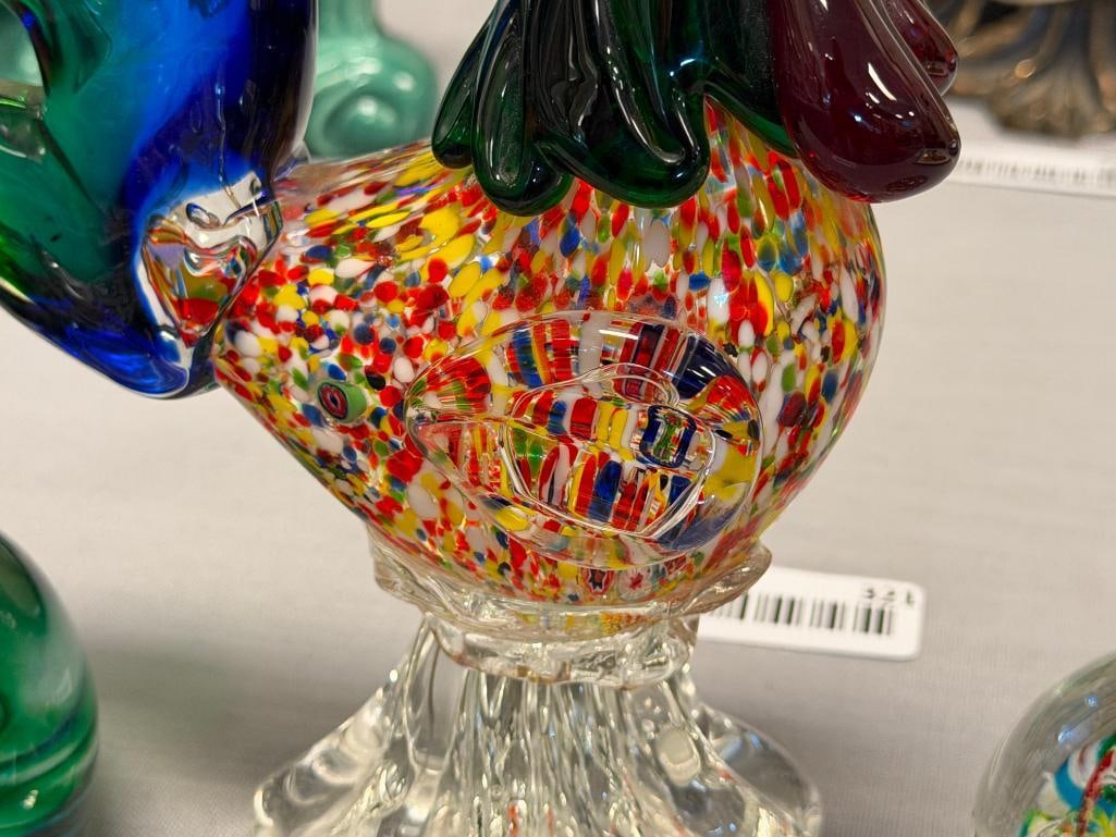 HAND BLOWN ART GLASS PAPERWEIGHTS AND ROOSTER FIGURINE ONE PAPERWEIGHT MADE BY WALLS IN JAPAN - 5