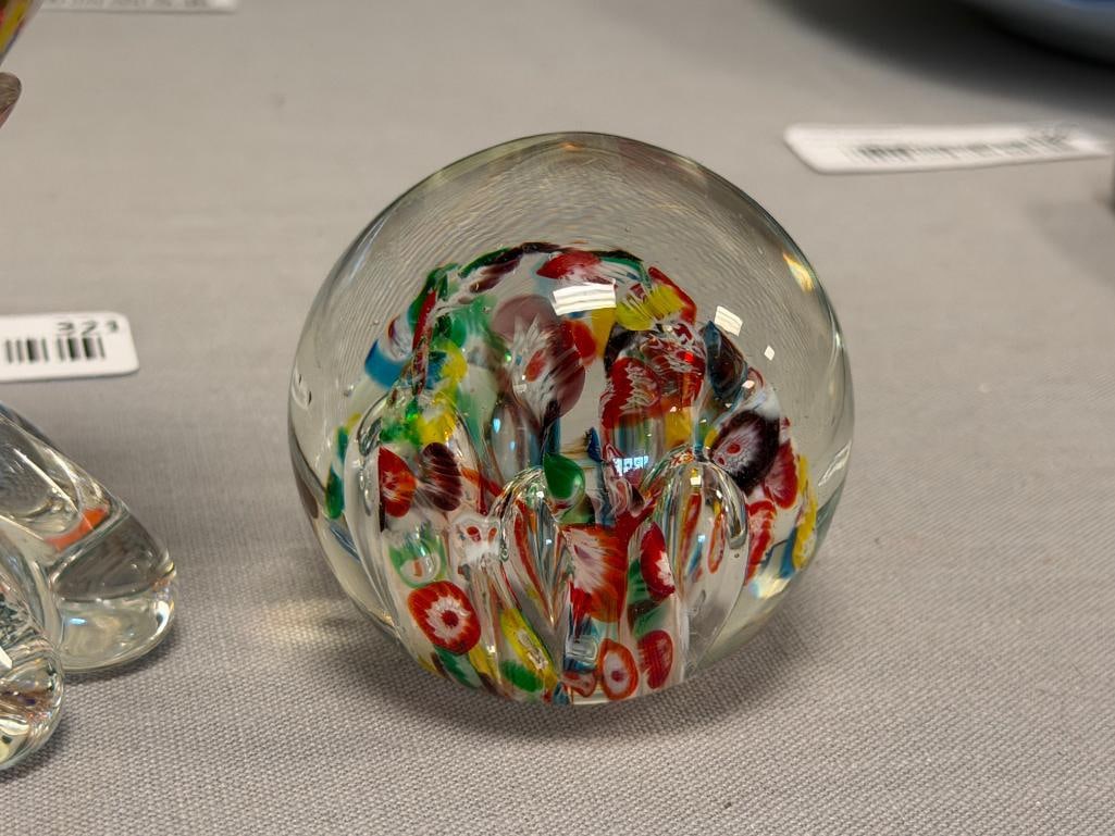 HAND BLOWN ART GLASS PAPERWEIGHTS AND ROOSTER FIGURINE ONE PAPERWEIGHT MADE BY WALLS IN JAPAN - 6