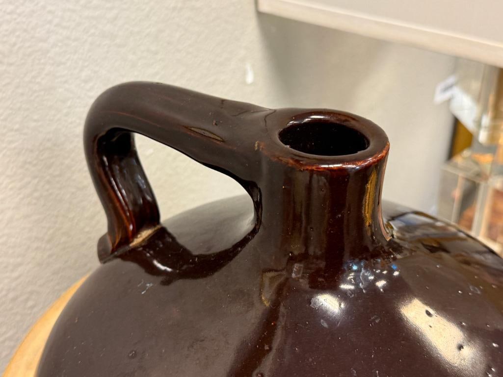 LARGE ANTIQUE 5-GALLON STONEWARE POTTERY JUG TWO-TONE BROWN - 4