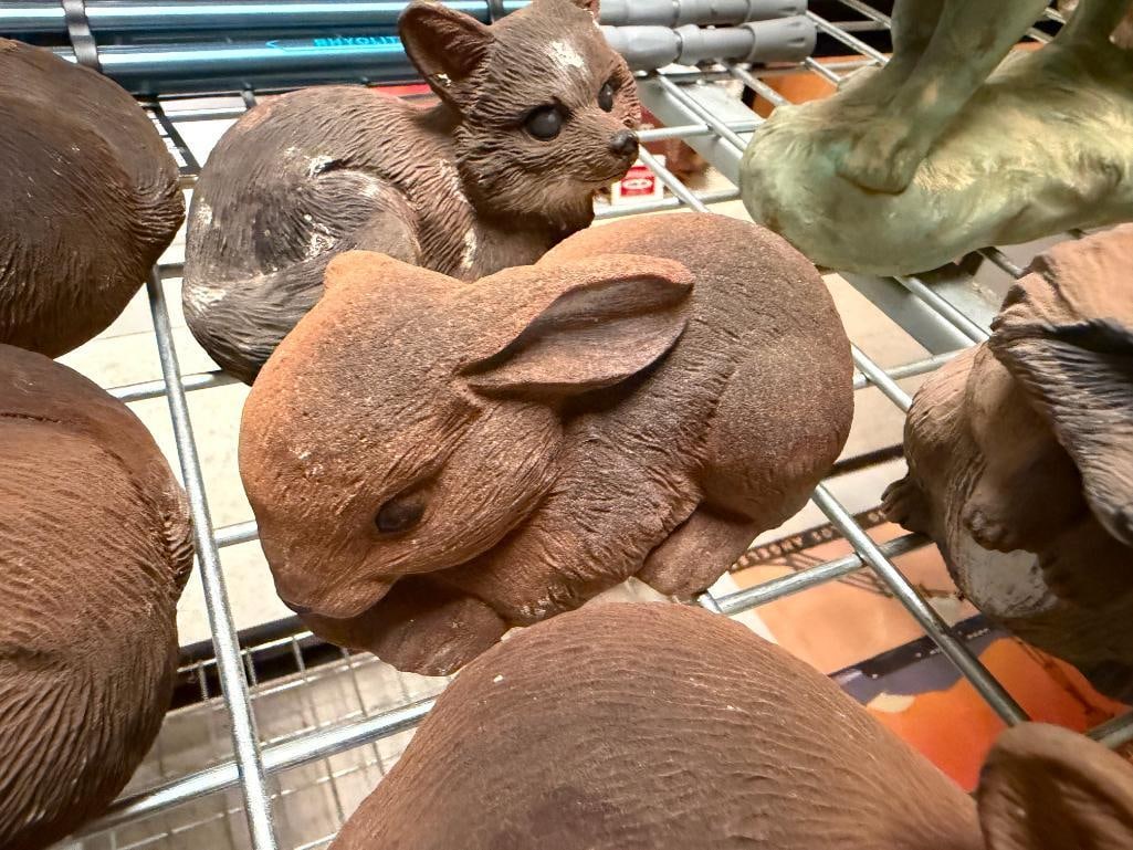 ASSORTED ARTLINE FIGURAL ANIMAL YARD ART INCLUDING RABBITS, FOXES, AND RACCOONS - 10