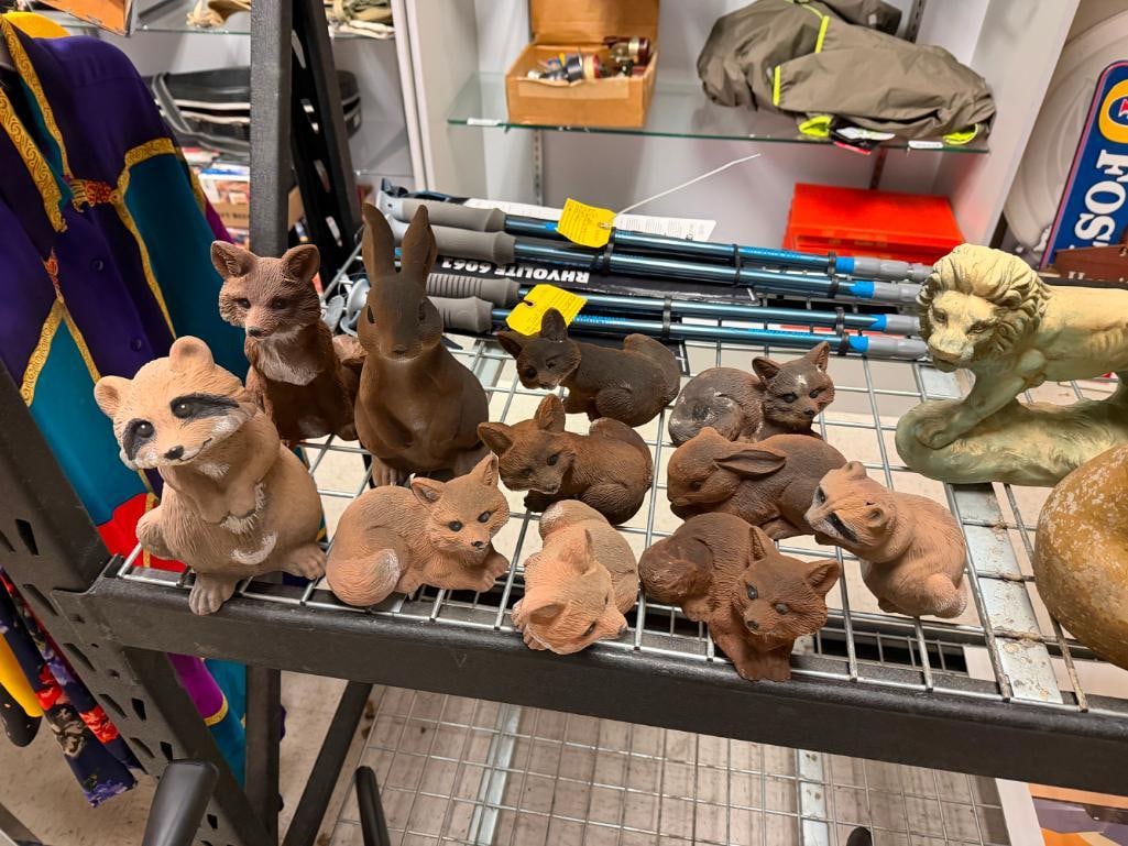 ASSORTED ARTLINE FIGURAL ANIMAL YARD ART INCLUDING RABBITS, FOXES, AND RACCOONS - 2