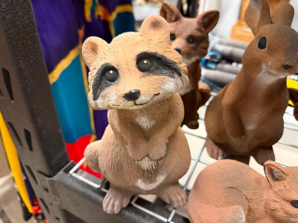 ASSORTED ARTLINE FIGURAL ANIMAL YARD ART INCLUDING RABBITS, FOXES, AND RACCOONS - 3