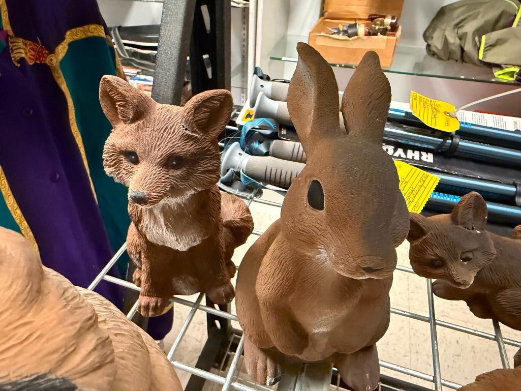 ASSORTED ARTLINE FIGURAL ANIMAL YARD ART INCLUDING RABBITS, FOXES, AND RACCOONS - 4