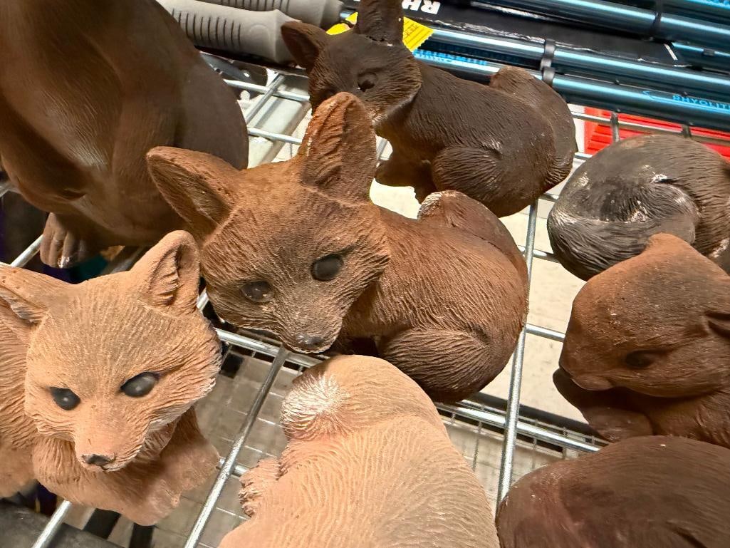 ASSORTED ARTLINE FIGURAL ANIMAL YARD ART INCLUDING RABBITS, FOXES, AND RACCOONS - 6