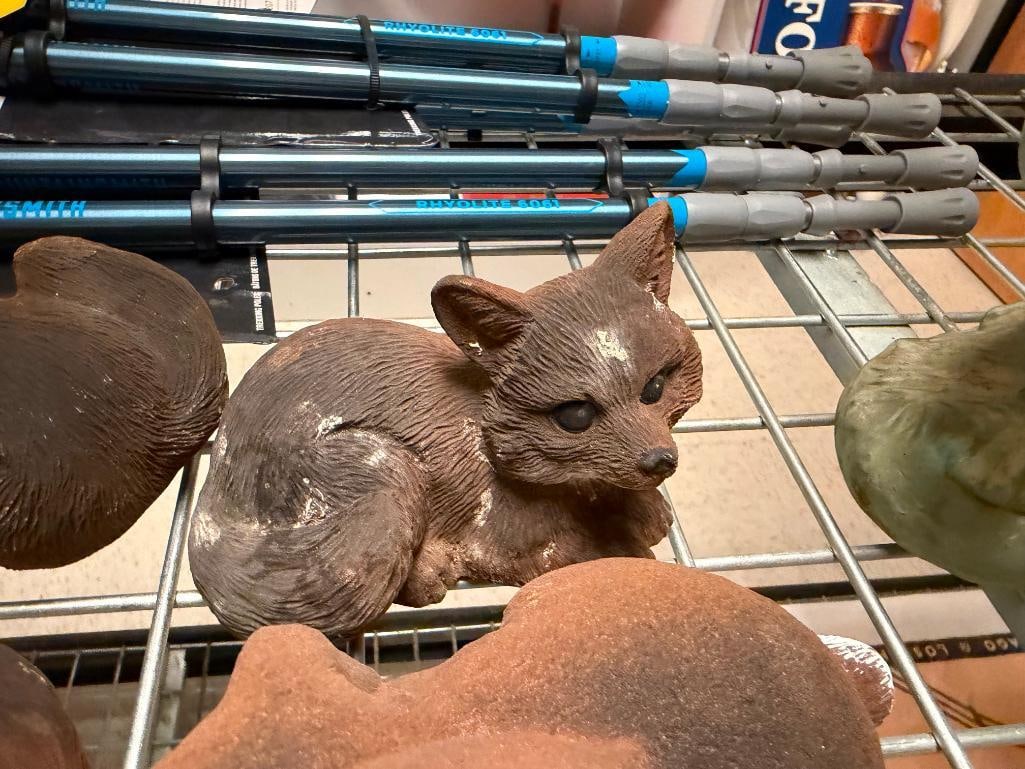 ASSORTED ARTLINE FIGURAL ANIMAL YARD ART INCLUDING RABBITS, FOXES, AND RACCOONS - 8