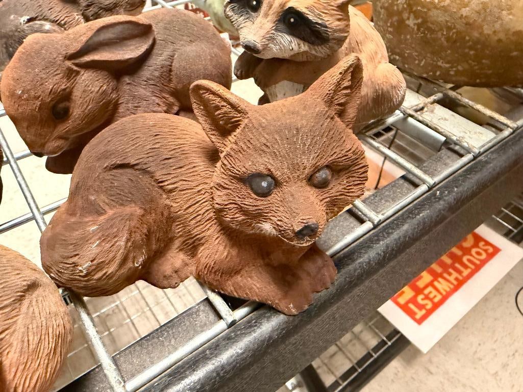 ASSORTED ARTLINE FIGURAL ANIMAL YARD ART INCLUDING RABBITS, FOXES, AND RACCOONS - 9