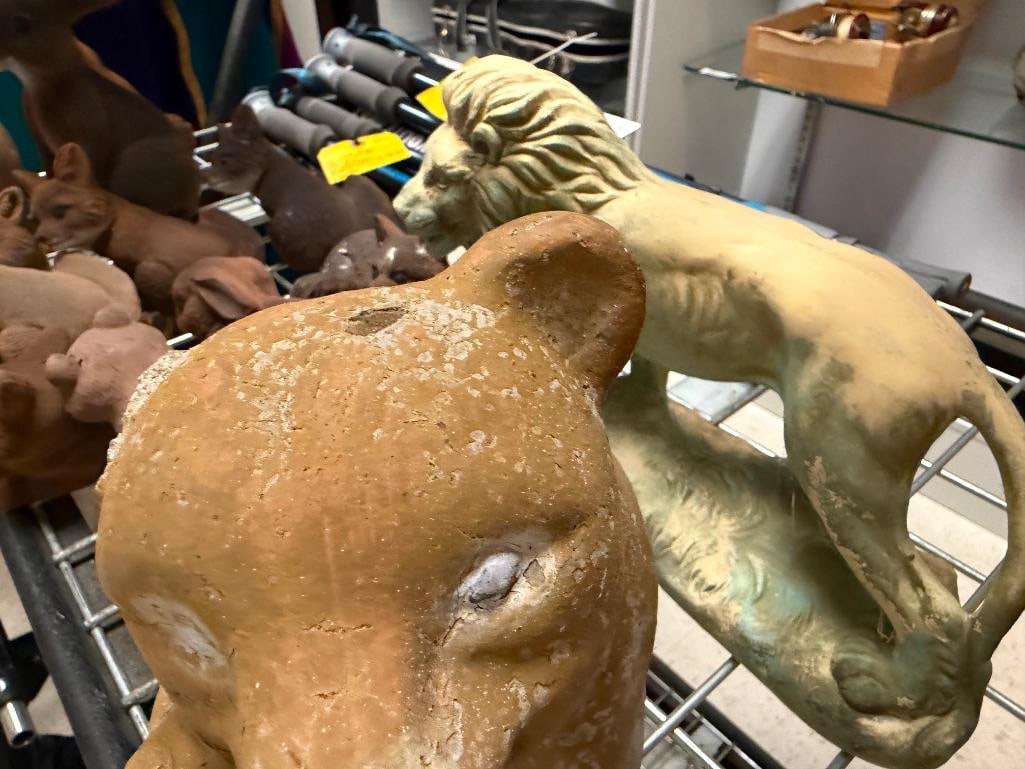 CERAMIC LION AND CEMENT YARD ART BEARS - 12