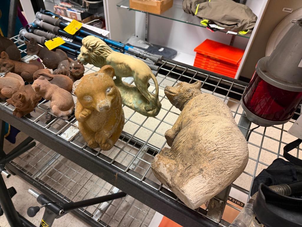 CERAMIC LION AND CEMENT YARD ART BEARS - 2