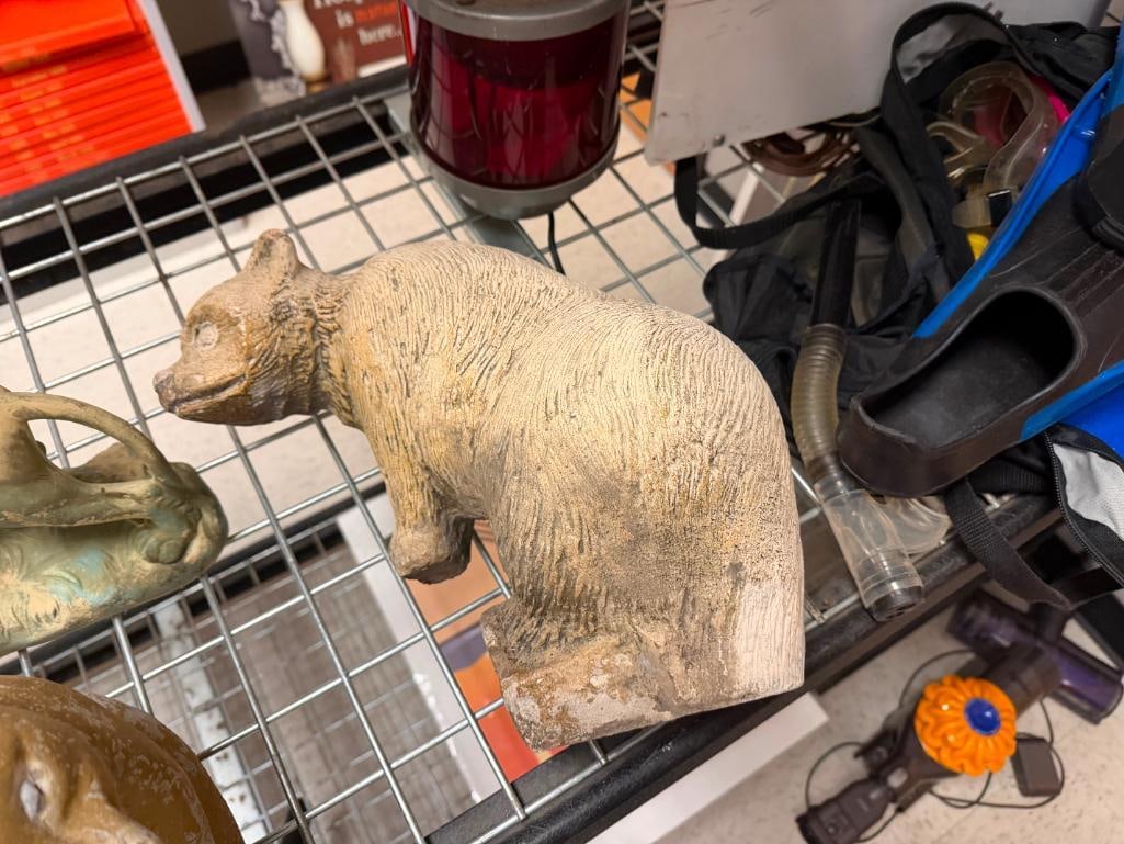 CERAMIC LION AND CEMENT YARD ART BEARS - 3
