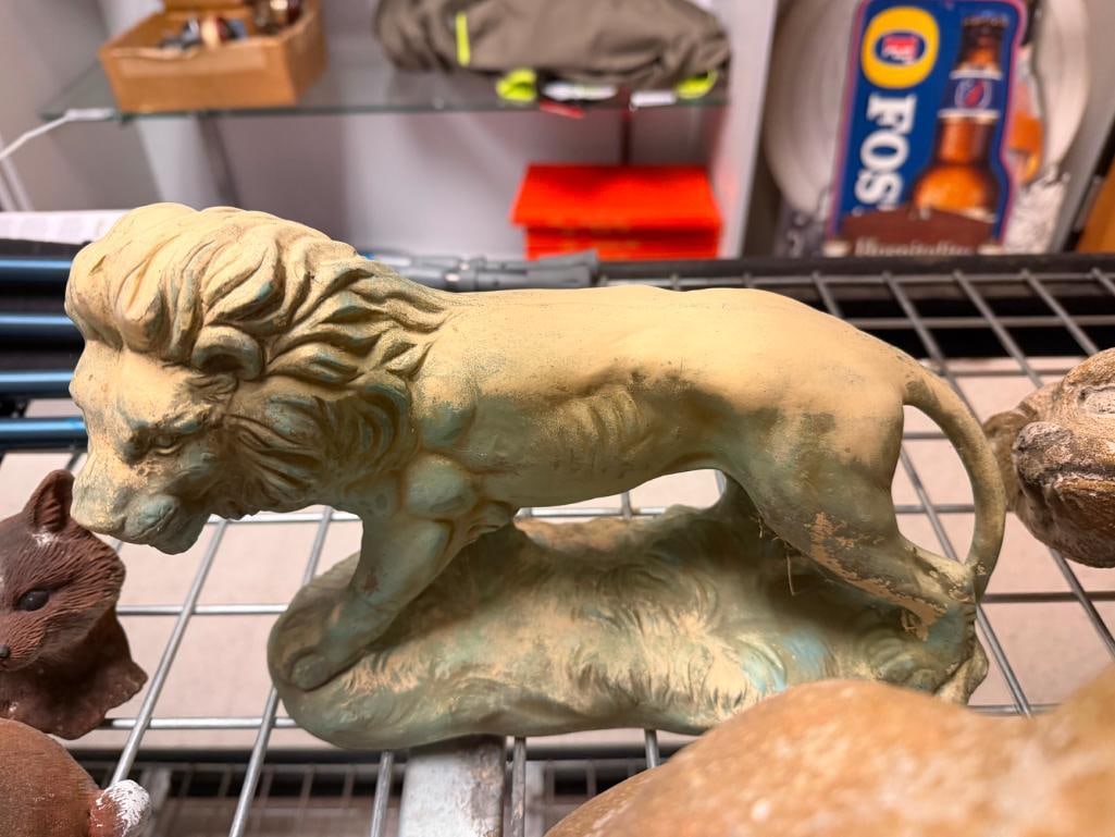 CERAMIC LION AND CEMENT YARD ART BEARS - 6