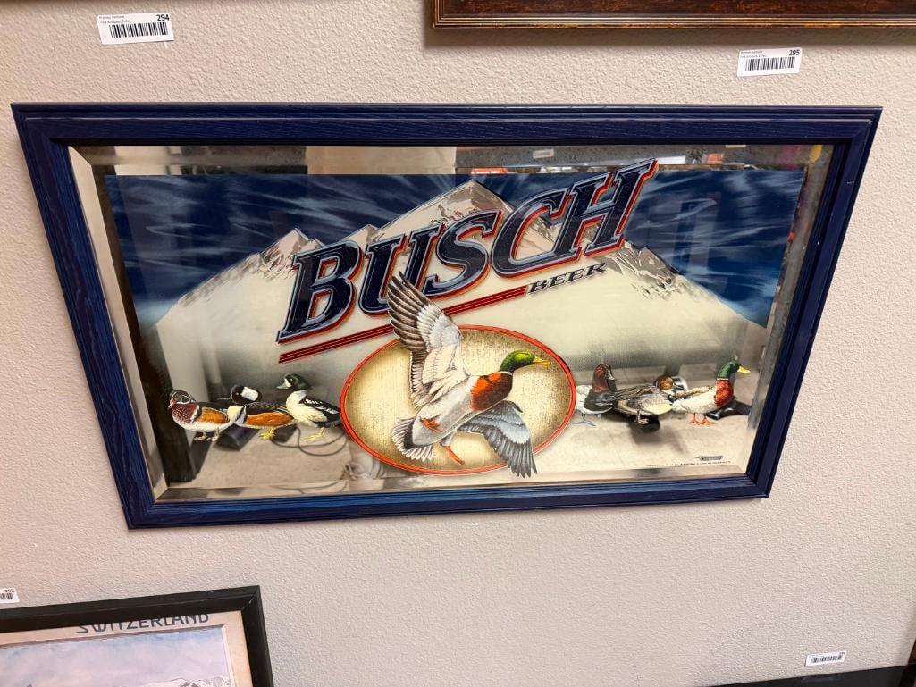 2005 BUSCH BEER ADVERTISMENT SIGN BAR MIRROR FEATURING MALLARD DUCKS - 2