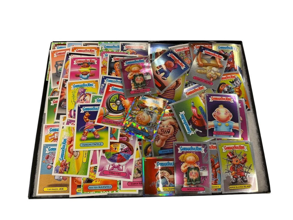 2022 - 2024 GARBAGE PAIL KIDS TOPPS KIDS-AT-PLAY STICKER TRADING CARDS AND CHROME / HOLO CARDS: 51 STICKER CARDS PLUS 27 CHROME CARDS