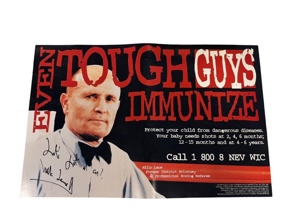 MILLS LANE BOXER / REFEREE / NV JUDGE AUTOGRAPHED NEVADA WIC IMMUNIZATION POSTER: 17" X 11" 