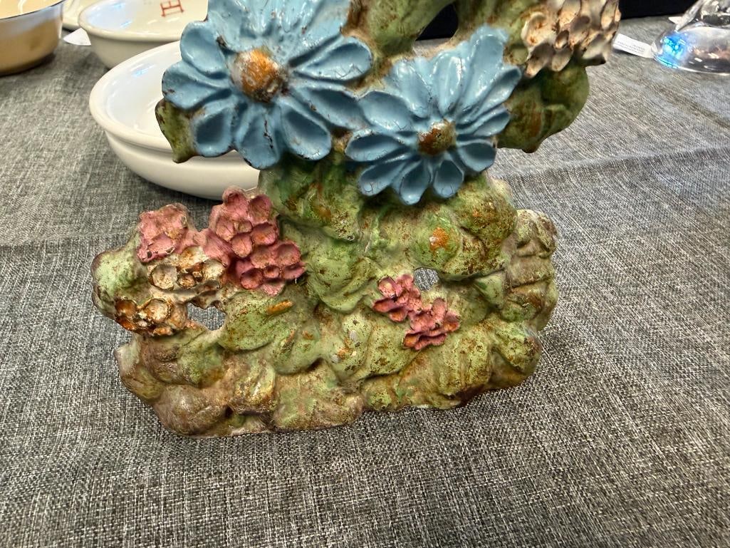 ANTIQUE POLYCHROME CAST IRON FLORAL DOORSTOP POSSIBLY MADE BY HUNLEY - 3