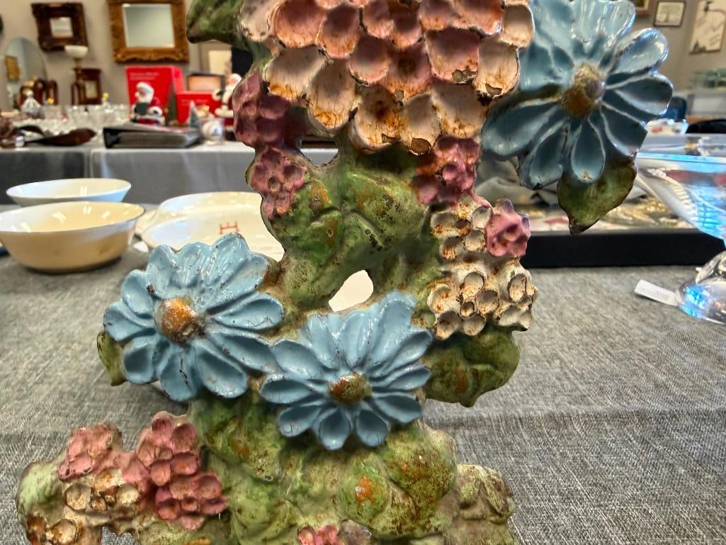 ANTIQUE POLYCHROME CAST IRON FLORAL DOORSTOP POSSIBLY MADE BY HUNLEY - 4