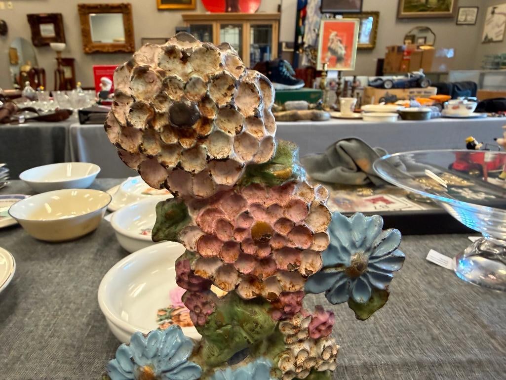 ANTIQUE POLYCHROME CAST IRON FLORAL DOORSTOP POSSIBLY MADE BY HUNLEY - 6