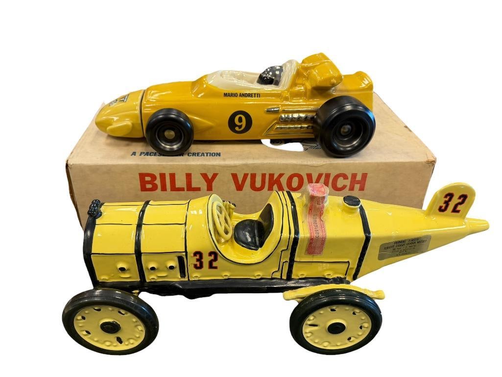FAMOUS FIRSTS 1911 MARMON WASP RACE CAR AND 1970'S MARIO ANDRETTI #9 1969 INDY 500 DECANTER: 14" AND 16" L