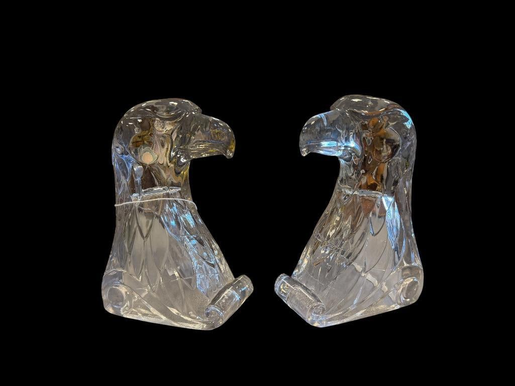PAIR OF 20TH CENTURY EAGLE CLEAR GLASS BOOKENDS (1 of 12)