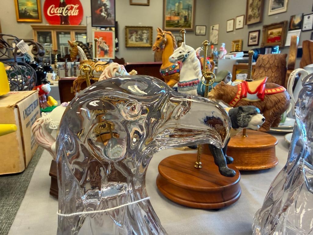 PAIR OF 20TH CENTURY EAGLE CLEAR GLASS BOOKENDS - 3