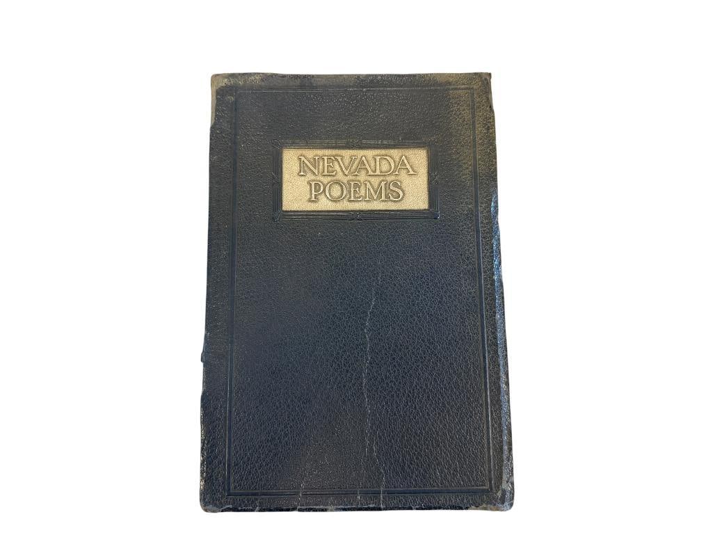 1927 BOOK OF NEVADA POEMS THE NEVADA FEDERATION OF WOMEN'S CLUBS PUBLISHED BY RENO PRINTING CO.: PEBBLED LEATHER LOOK COVERS WITH EMBOSSED LETTERING IN SILVER 6 1/4" X 9"