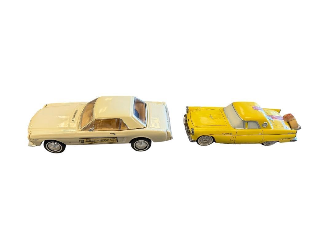 1985 BEAM REGAL CHINA 1964 MUSTANG AND 1976 EZRA BROOKS 1956 THUNDERBIRD DECANTERS: THUNDERBIRD HAS BEEN PREVIOUSLY REPAIRED PASSENGER FRONT FENDER 11 1/2" AND 13" L