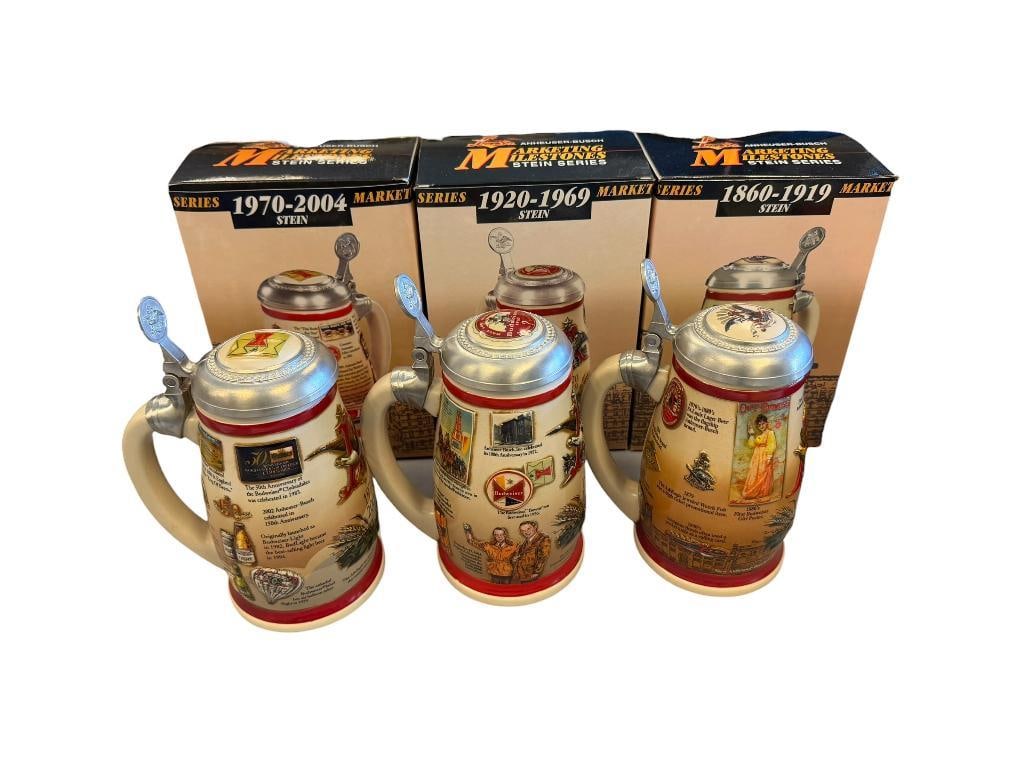 ANNHEUSER-BUSCH MARKETING MILESTONE SERIES STEINS 1860-1919, 1920-1969, AND 1970-2004 (1 of 20)