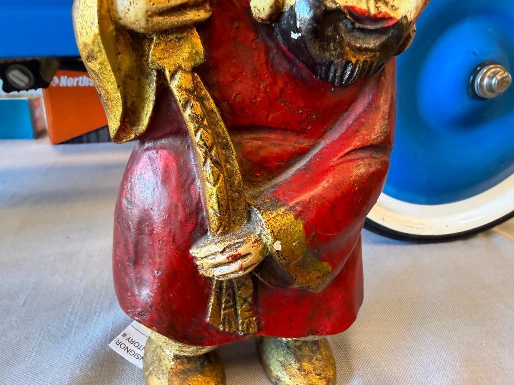 VINTAGE CHINESE CERMAMIC FIGURE IN RED ROBE WITH GILT ACCENTS HAND PAINTED - 5