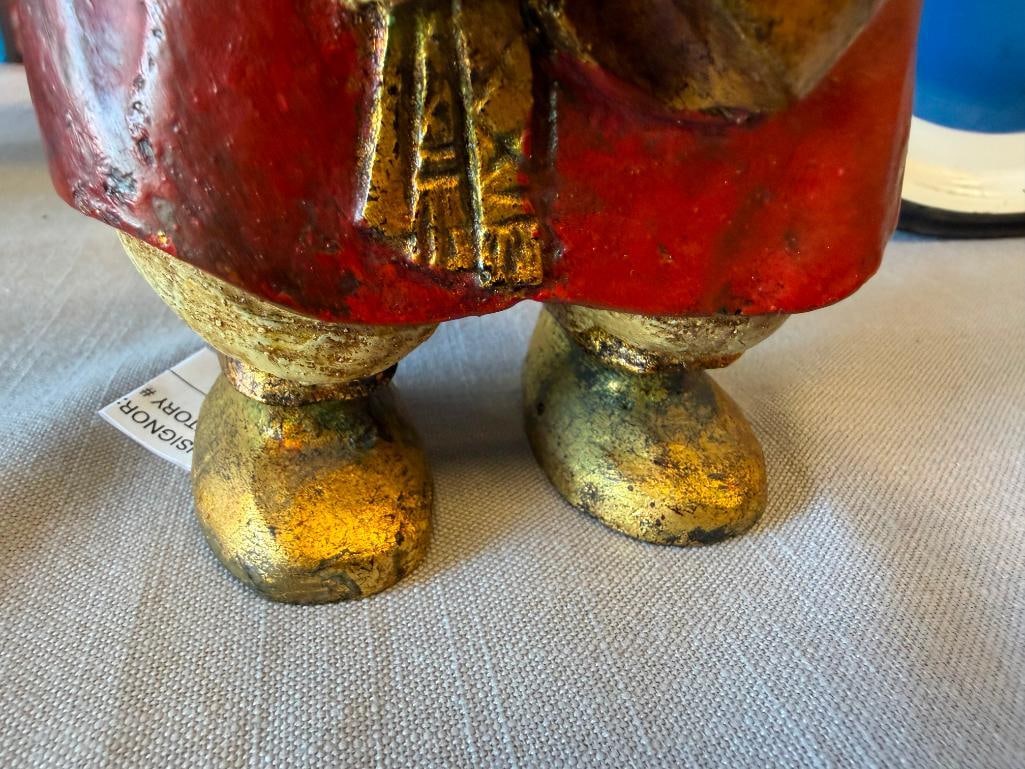 VINTAGE CHINESE CERMAMIC FIGURE IN RED ROBE WITH GILT ACCENTS HAND PAINTED - 6