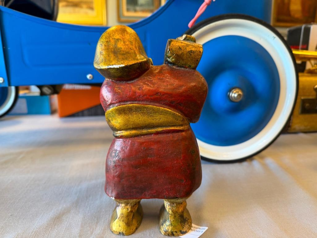 VINTAGE CHINESE CERMAMIC FIGURE IN RED ROBE WITH GILT ACCENTS HAND PAINTED - 7