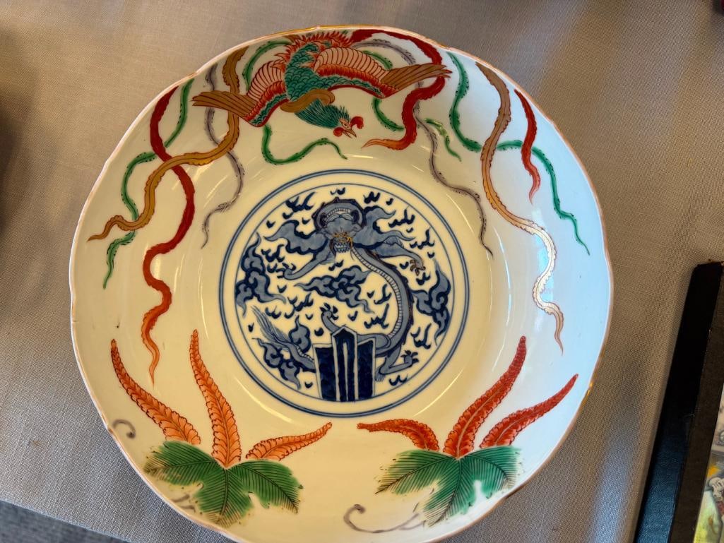 CHINESE PORCELAIN BLUE DRAGON AND PHOENIX WUCAI BOWL WITH GILT ACCENTS QING DYNASTY MARK - 3