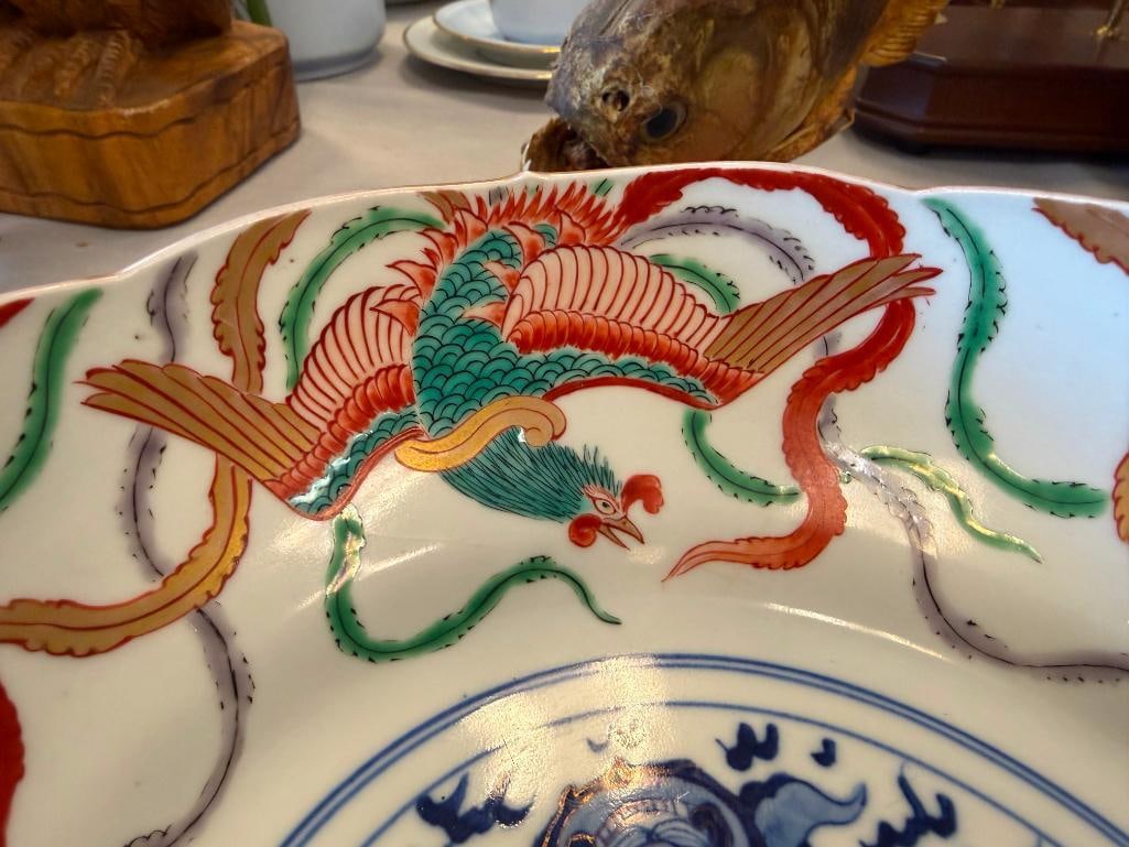 CHINESE PORCELAIN BLUE DRAGON AND PHOENIX WUCAI BOWL WITH GILT ACCENTS QING DYNASTY MARK - 4
