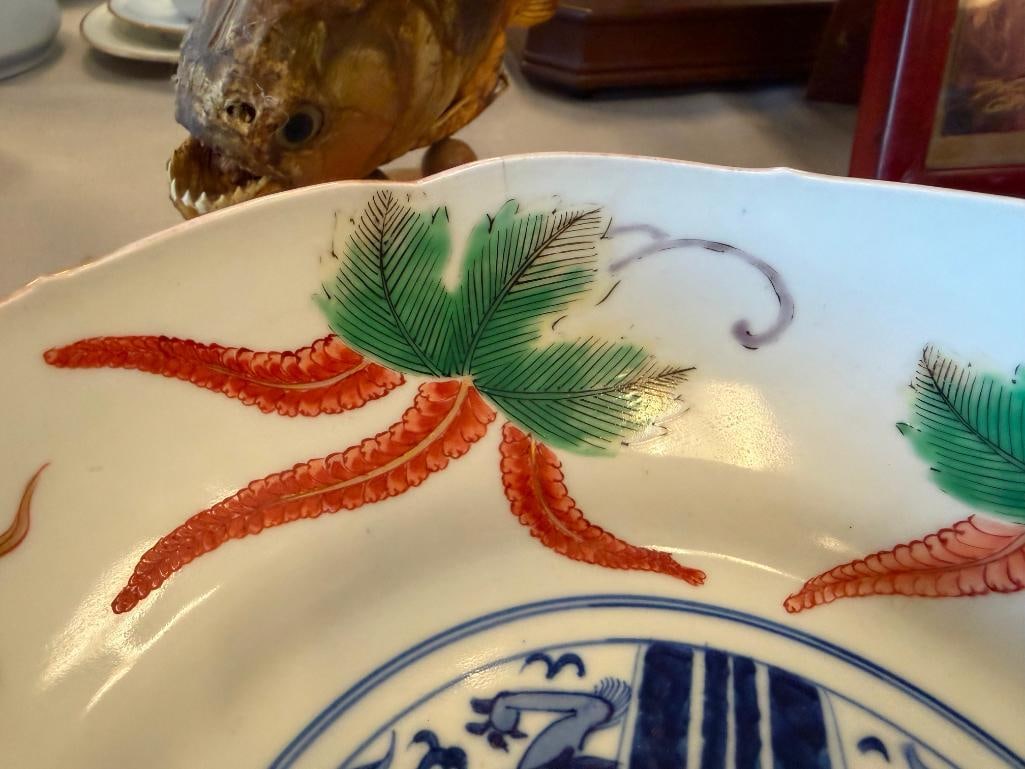 CHINESE PORCELAIN BLUE DRAGON AND PHOENIX WUCAI BOWL WITH GILT ACCENTS QING DYNASTY MARK - 5