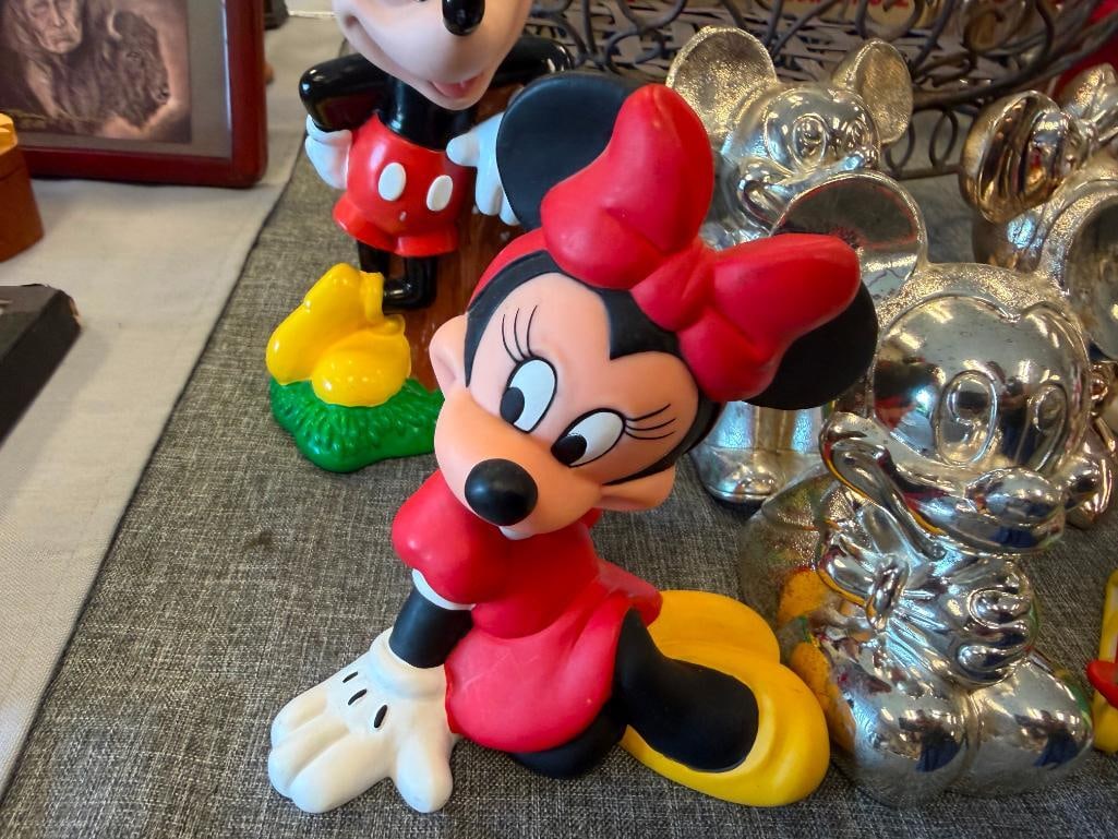 WALT DISNEY MICKEY AND MINNIE CHARACTER FIGURINES AND VINYL AND METAL COIN BANKS - 8